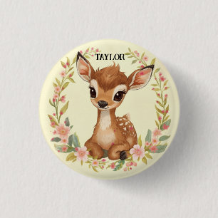 Badge Rond 2,50 Cm Faon de la forêt douce dans une couronne de fleurs