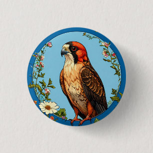 Badge Rond 2,50 Cm Faucon crécerelle aux pattes rouges coloré