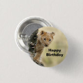 Badge Rond 2,50 Cm Faune Lion Cub Photo Anniversaire (Devant & derrière)