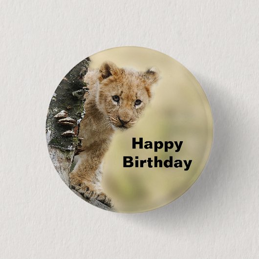 Badge Rond 2,50 Cm Faune Lion Cub Photo Anniversaire (Devant)