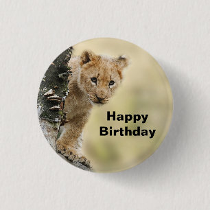 Badge Rond 2,50 Cm Faune Lion Cub Photo Anniversaire