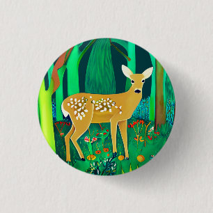 Badge Rond 2,50 Cm Faune tachetée dans un cadre forestier Imaginaire
