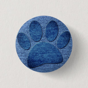 Badge Rond 2,50 Cm Faux Denim Jeans Empreinte de patte de chien