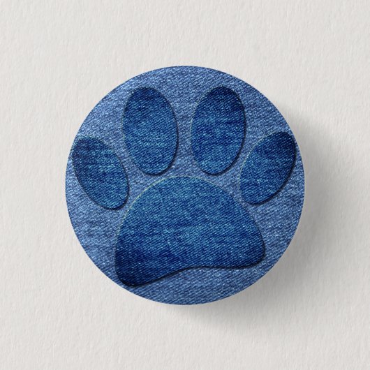 Badge Rond 2,50 Cm Faux Denim Jeans Empreinte de patte de chien (Devant)