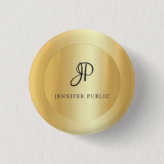 Badge Rond 2,50 Cm Faux Gold Elegant Ajouter Votre Nom Modèle (Devant)