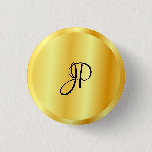 Badge Rond 2,50 Cm Faux Gold Metallic Look Monogramme Modèle (Devant)