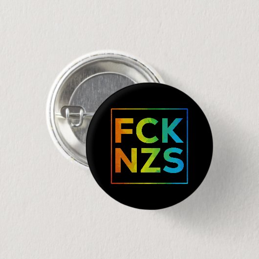 Badge Rond 2,50 Cm Fck NZS mit Rahmen Regenbogen auf schwarz (Devant & derrière)