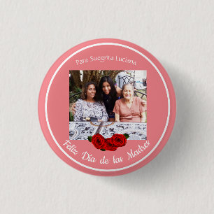 Badge Rond 2,50 Cm Feliz Día de Las Madres Rose Coral doux