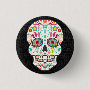 Badge Rond 2,50 Cm Feliz Muertos - Happy Sugar Skull Button Pin