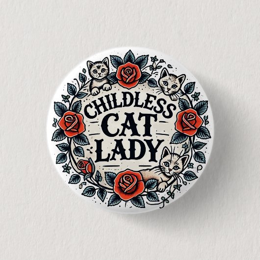 Badge Rond 2,50 Cm Femme au chat sans enfant (Devant)