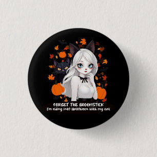Badge Rond 2,50 Cm Femme d'Anime avec chat noir.