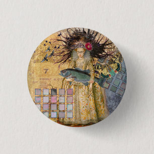 Badge Rond 2,50 Cm Femme Poissons Vintage Classique Gothique