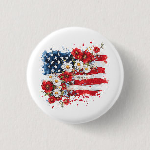 Badge Rond 2,50 Cm Femmes Fleurs sauvages du drapeau américain du 4 j