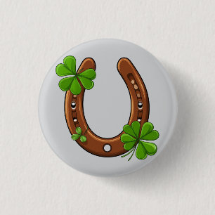 Badge Rond 2,50 Cm Fer à Cheval Chanceux Avec Trèfles Verts