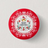 Badge Rond 2,50 Cm Festive Joyeux Noël Wreath & White Crown Frame (Devant)