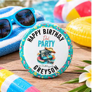 Badge Rond 2,50 Cm Fête d'anniversaire 2 ans au bord de la piscine