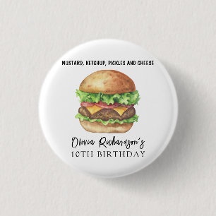 Badge Rond 2,50 Cm Fête d'anniversaire Burger Aquarelle