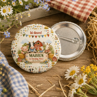 Badge Rond 2,50 Cm Fête d'anniversaire de 2 ans à la ferme rustique p