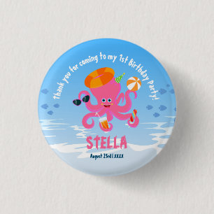 Badge Rond 2,50 Cm Fête d'anniversaire de bébé fille pieuvre rose d'é