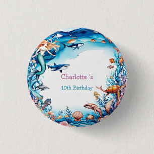 Badge Rond 2,50 Cm fête d'anniversaire de la mer arc-en-ciel