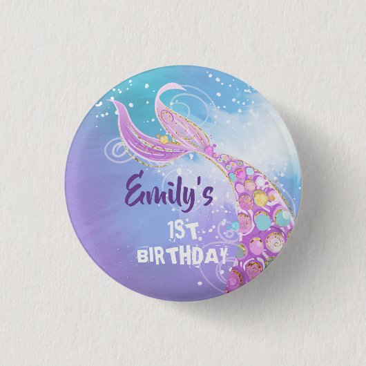 Badge Rond 2,50 Cm Fête d'anniversaire de la sirène (Devant)