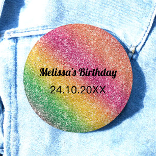 Badge Rond 2,50 Cm Fête d'anniversaire Paillettes Étincelles Rose Jau