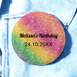 Badge Rond 2,50 Cm Fête d'anniversaire Paillettes Étincelles Rose Jau