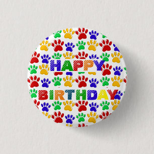 Badge Rond 2,50 Cm Fête d'anniversaire simple Paw Pet coloré moderne