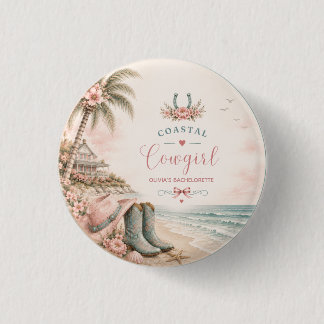 Badge Rond 2,50 Cm Fête de bachelorette cowgirl côtière à l'aquarelle