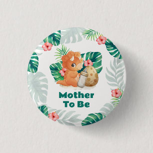 Badge Rond 2,50 Cm Fête de Bébé Fleur à Naître Dinosaure Maman