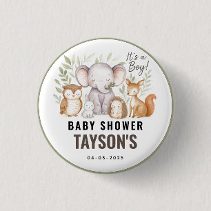 Badge Rond 2,50 Cm Fête de Bébé Garçon Moderne de la Forêt Animaux de