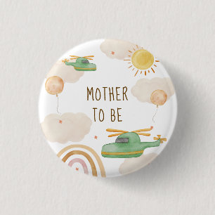 Badge Rond 2,50 Cm Fête de Bébé Hélicoptère Bohème pour Future Maman
