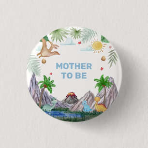 Badge Rond 2,50 Cm Fête de Bébé Maman à Venir Volcan Montagne Dino