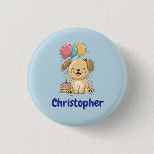 Badge Rond 2,50 Cm Fête de chiot heureuse, 1er anniversaire, personna