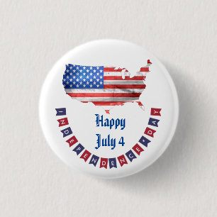 Badge Rond 2,50 Cm Fête de l'Indépendance Juillet 4 American Flag USA