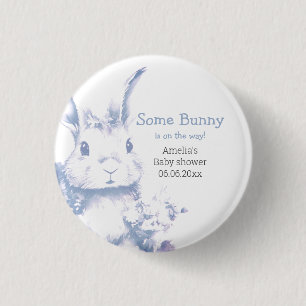 Badge Rond 2,50 Cm Fête de naissance de bébé lapin bleu