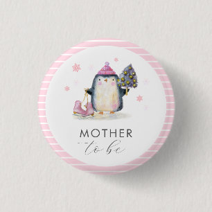 Badge Rond 2,50 Cm Fête de naissance de la future maman pingouin d'hi