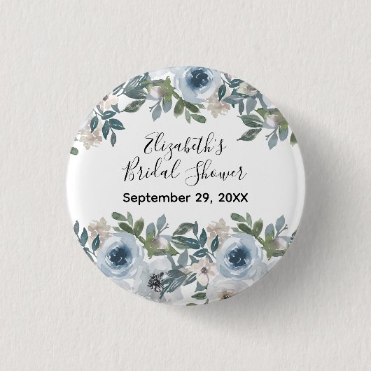 Badge Rond 2,50 Cm Fête des mariées d'aquarelle bleu blanc (Devant)