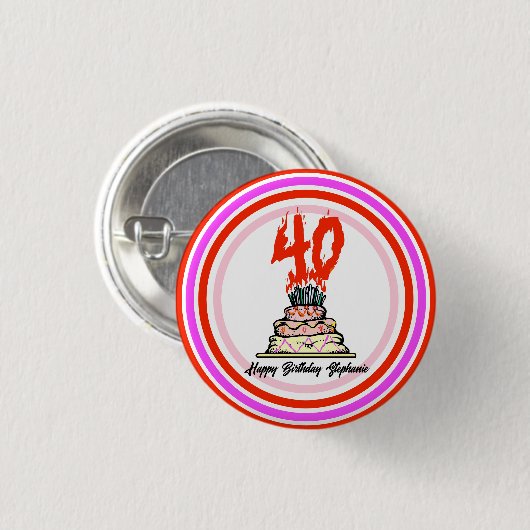 Badge Rond 2,50 Cm Fête du 40e anniversaire - Gâteau en feu (Devant & derrière)