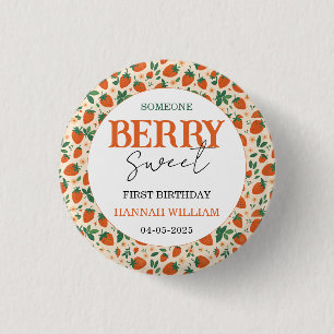 Badge Rond 2,50 Cm Fête du premier anniversaire Berry Sweet Strawberr