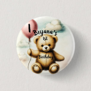 Badge Rond 2,50 Cm Fête du premier anniversaire Teddy Bear Blue Ballo