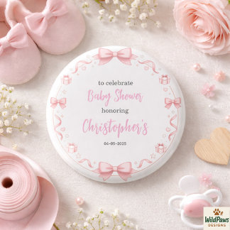 Badge Rond 2,50 Cm Fête Prénatale "Bébé Fille à Nœud Rose" - Une Soir