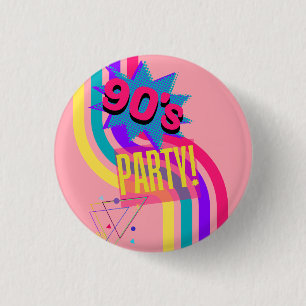 Badge Rond 2,50 Cm Fête Rétro Années 90 Rose Anniversaire Nostalgique