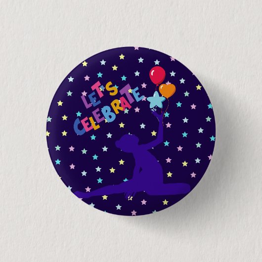 Badge Rond 2,50 Cm Fêtons les étoiles et les ballons (Devant)