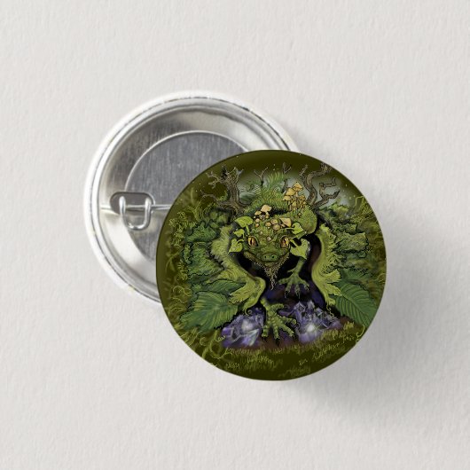 Badge Rond 2,50 Cm Feuillage forestier Dragon~Button (Devant & derrière)