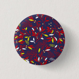 Badge Rond 2,50 Cm Feuilles Botaniques Rouge Or Automne