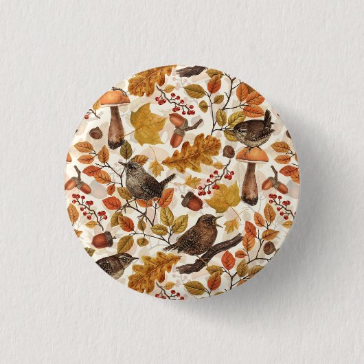 Badge Rond 2,50 Cm Feuilles d'automne, baies, champignons et fleurs (Devant)