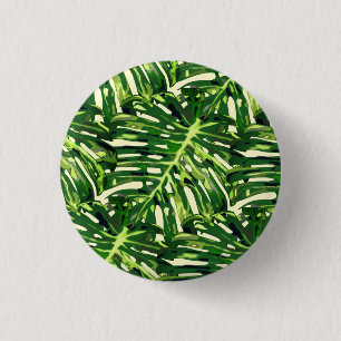 Badge Rond 2,50 Cm Feuilles de Monstera Tropical
