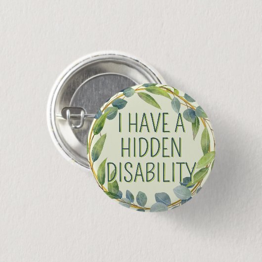 Badge Rond 2,50 Cm Feuilles verts botaniques Handicap caché (Devant & derrière)