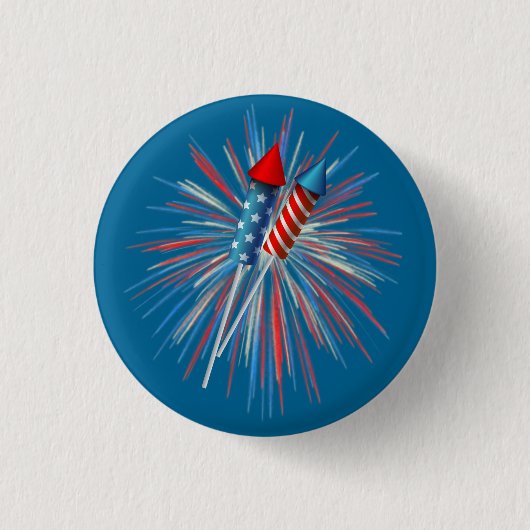 Badge Rond 2,50 Cm Feux d'artifice Animés et fusées du 4 juillet (Devant)
